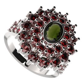 BG prsten oválný 021-Y Stříbro 925 - rhodium Vltavín a granát