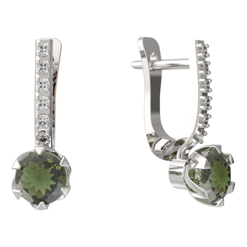 BG vltavínové náušnice 872 Bílé zlato - 585 Vltavín a diamant