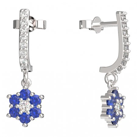 BeKid, Gold kids earrings -109 - Switching on: Pendant hanger, Metal: White gold 585, Stone: Dark blue cubic zircon