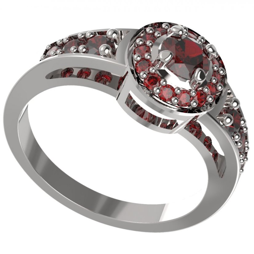 BG prsten kulatý kámen 651 Stříbro 925 - rhodium Granát