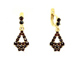 BG náušnice s přírodním granátem z Čech  058 Žluté zlato - 585 Granát