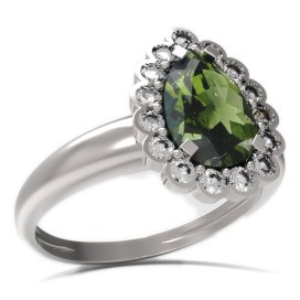 BG prsten s kapkovitým kamenem 519-I Stříbro 925 - rhodium Vltavín a  kubický zirkon