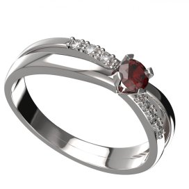 BG granátový a vltavínový  prstýnek 1443 Stříbro 925 - rhodium Granát a kubický zirkon