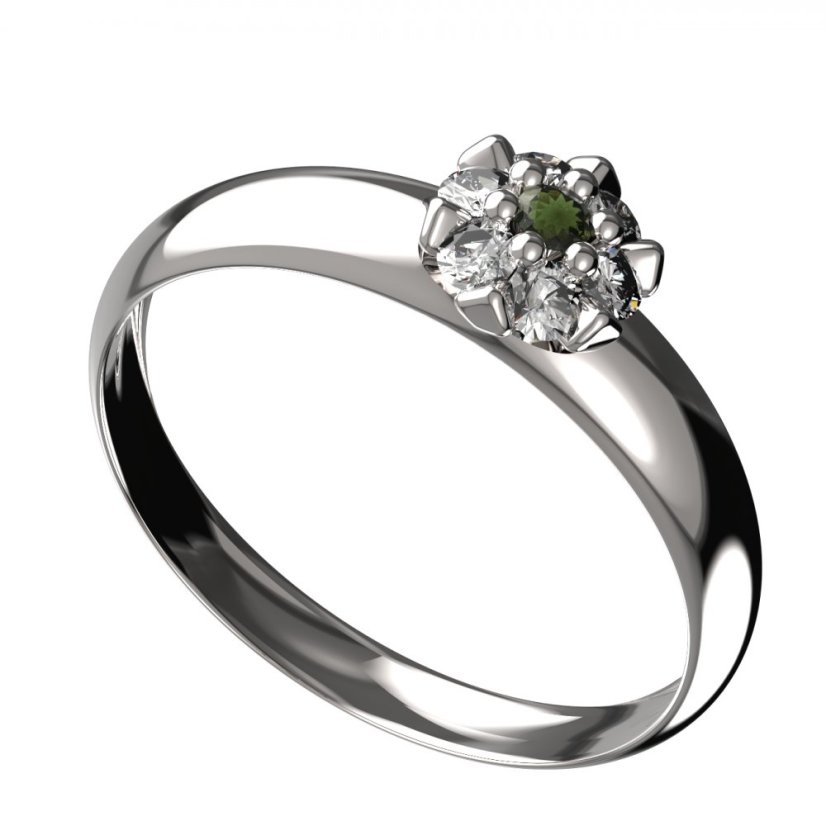 BG vltavínový prsten 879T Bílé zlato - 585 Vltavín a diamant