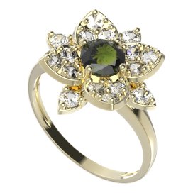 BG prsten oválný 735-I Stříbro 925 - pozlacené Vltavín a  kubický zirkon