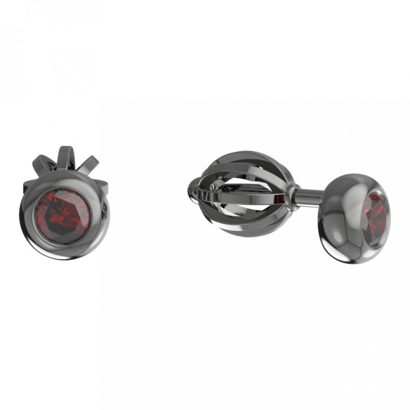 Stříbrné náušnice s českým granátem, ruthenium, na šroubek – 102