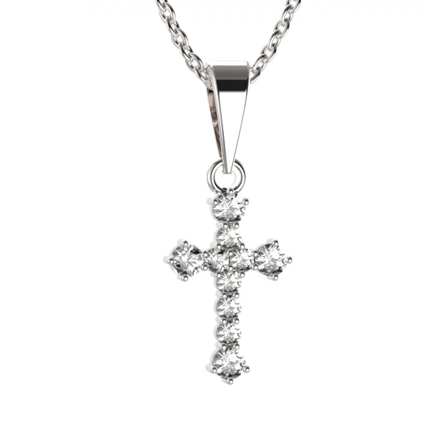 BG zlatý diamantový přívěšek křížek 256 Bílé zlato - 585 Diamant lab-grown