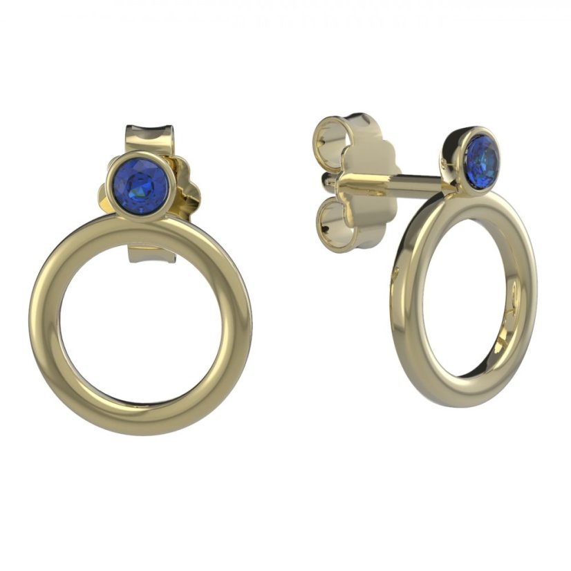BG zlaté náušnice kroužky 1356 Žluté zlato - 585 Tmavě modrý kubický zirkon