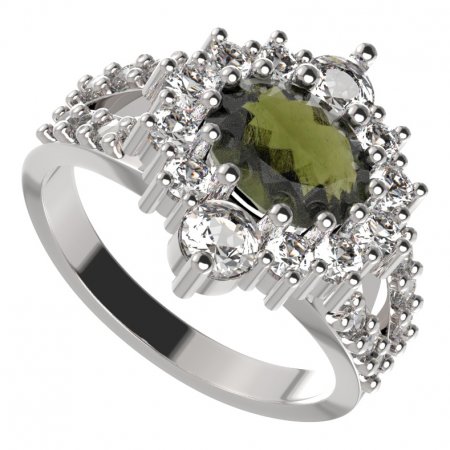 BG prsten oválný 224-Y - Kov: Stříbro 925 - rhodium, Kámen: Vltavín a granát