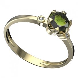BG vltavínový prsten 872L Žluté zlato - 585 Vltavín a diamant