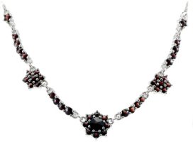 BG náhrdelník osázený kameny:granát  184 Stříbro 925 - rhodium Granát