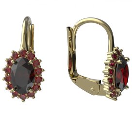 BG náušnice s přírodním granátem nebo vltavínem 1482 Žluté zlato - 585 Granát