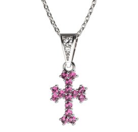 Zlatý přívěsek křížek s růžovým zirkonem, bílé zlato 585 – 267 (ZN442671)