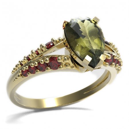 BG prsten s kapkovitým kamenem 494-G - Kov: Stříbro 925 - rhodium, Kámen: Vltavín a granát