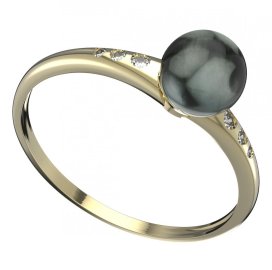 BG zlatý prstýnek s perlou 561 K Žluté zlato - 585 Kubický zirkon a tahiti perla