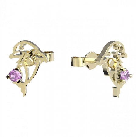 BeKid, Gold kids earrings -1183 - Switching on: Puzeta, Metal: Yellow gold 585, Stone: Pink cubic zircon