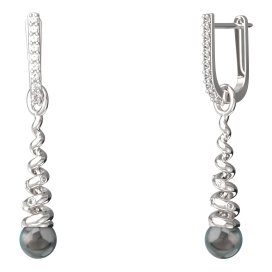 BG zlaté náušnice 635 černá perla Bílé zlato - 585 Bílý kubický zirkon