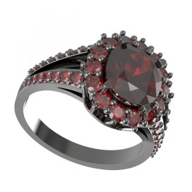 BG prsten s oválným kamenem 977 Stříbro 925 - ruthenium (30-90dní) Granát