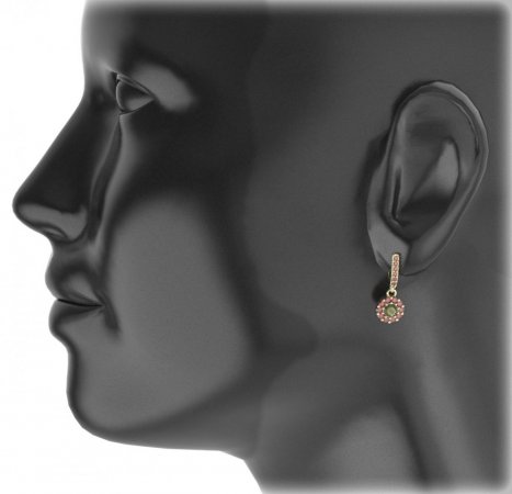 BG circular earring 628-94 - Metal: White gold 585, Stone: Moldavite and cubic zirconium
