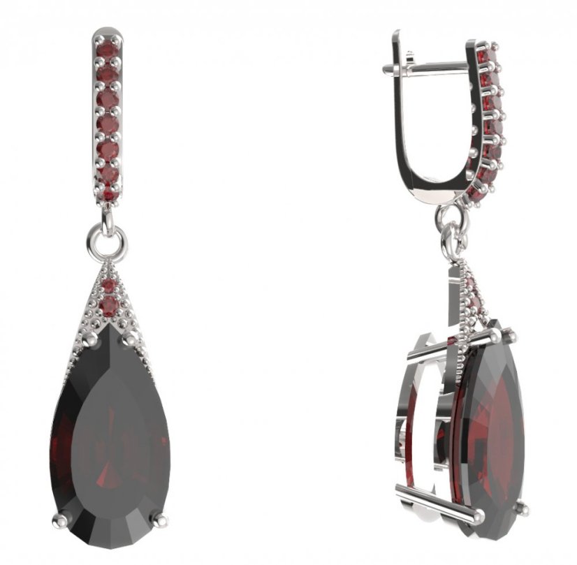 BG náušnice ve tvaru kapky 694-84 Stříbro 925 - rhodium Granát