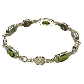 BG náramek vsazený český granát  961+ Žluté zlato - 585 Vltavín a  kubický zirkon