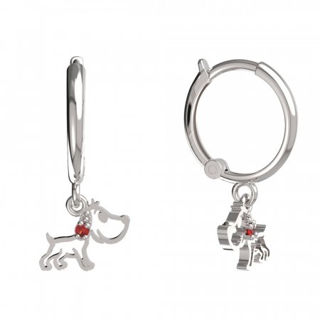 BeKid, Gold kids earrings -1159 - Switching on: Circles 12 mm, Metal: White gold 585, Stone: Red cubic zircon