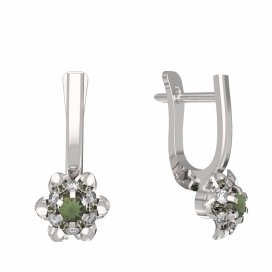 BG vltavínové náušnice 878 Bílé zlato - 585 Vltavín a diamant