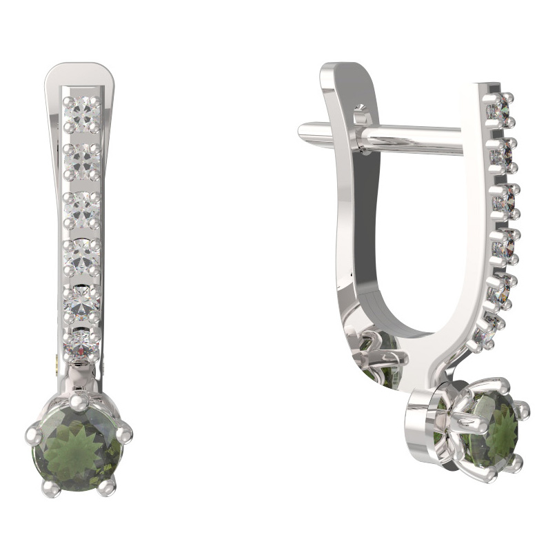 BG vltavínové náušnice 873 Bílé zlato - 585 Vltavín a diamant
