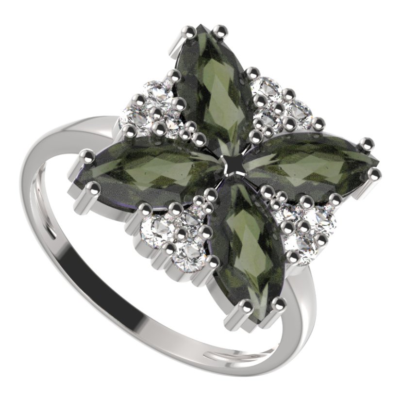 BG prsten solitérní 408-I Bílé zlato - 585 Vltavín a  kubický zirkon