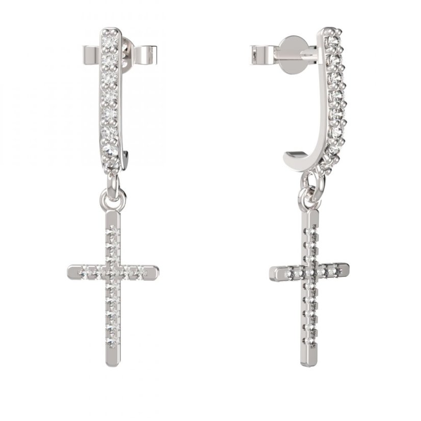 BG zlaté náušnice křížek 1107 Bílé zlato - 585 Diamant