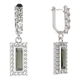 BG čtvercové náušnice 837-96 Stříbro 925 - rhodium Vltavín a  kubický zirkon