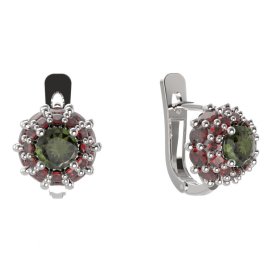 BG náušnice kulatého tvaru 751-07 Stříbro 925 - rhodium Vltavín a granát