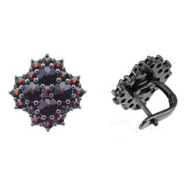 Stříbrné náušnice s přírodním granátem, ruthenium, anglické zapínání – 217