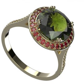 BG zlatý a stříbrný prstýnek 1468 Žluté zlato - 585 Vltavín a granát