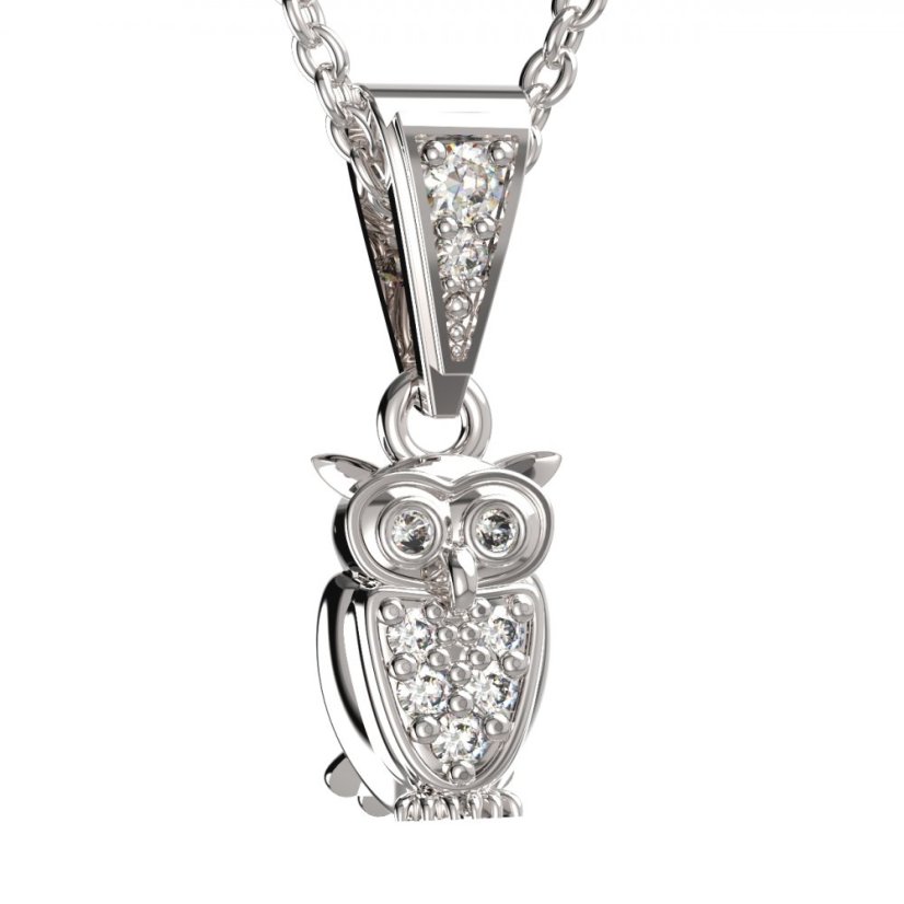 BG zlatý přívěšek - Sova 805 Bílé zlato - 585 Diamant