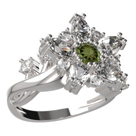 BG prsten ve tvaru hvězdy 521-P Stříbro 925 - rhodium Vltavín a  kubický zirkon