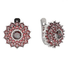 BG náušnice kulatého tvaru 004-07 Stříbro 925 - rhodium Granát