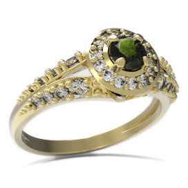 BG prsten s kulatým kamenem 541-G Stříbro 925 - pozlacené Vltavín a  kubický zirkon