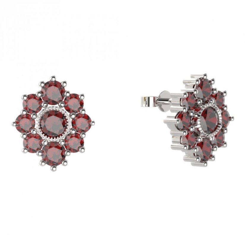BG náušnice kulaté -  017 Stříbro 925 - rhodium Granát