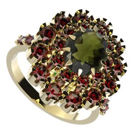 BG prsten 280-Z oválného tvaru Stříbro 925 - pozlacené Vltavín a granát