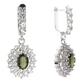 BG oválné náušnice 001-96 Stříbro 925 - rhodium Vltavín a  kubický zirkon