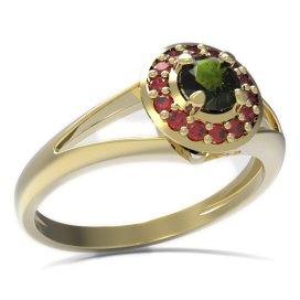 BG prsten kulatý kámen 541-V Žluté zlato - 585 Vltavín a granát