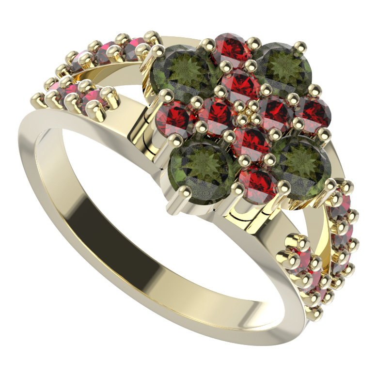 BG prstýnek 317 Stříbro 925 - pozlacené Vltavín a granát