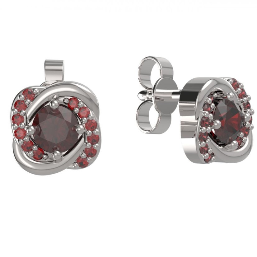 BG náušnice s přírodním granátem nebo vltavínem 1485 Stříbro 925 - rhodium Granát