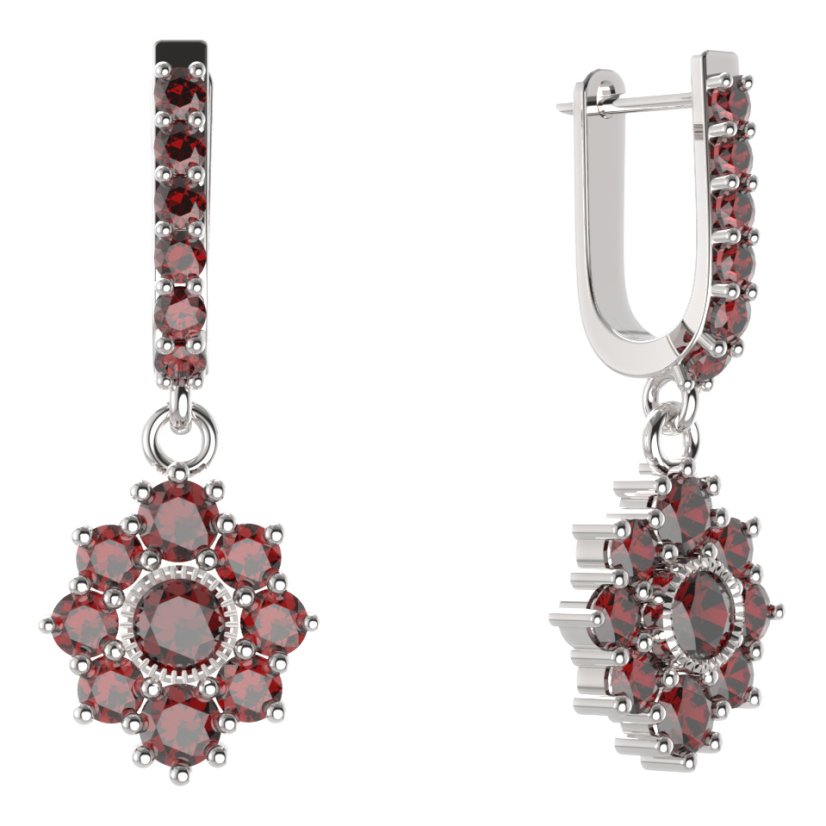 BG kulaté náušnice 017-94 Stříbro 925 - rhodium Granát