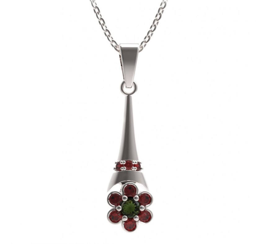 BG přívěs ve tvaru květu 518-C Stříbro 925 - rhodium Vltavín a granát
