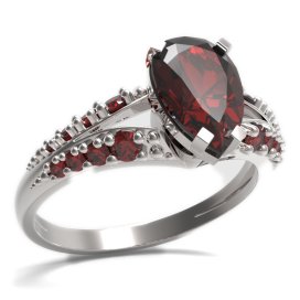BG prsten s kapkovitým kamenem 494-G Stříbro 925 - rhodium Granát