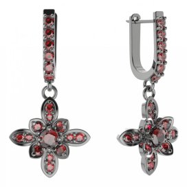 BG květ náušnice 404-94 Stříbro 925 - ruthenium (30-90dní) Granát