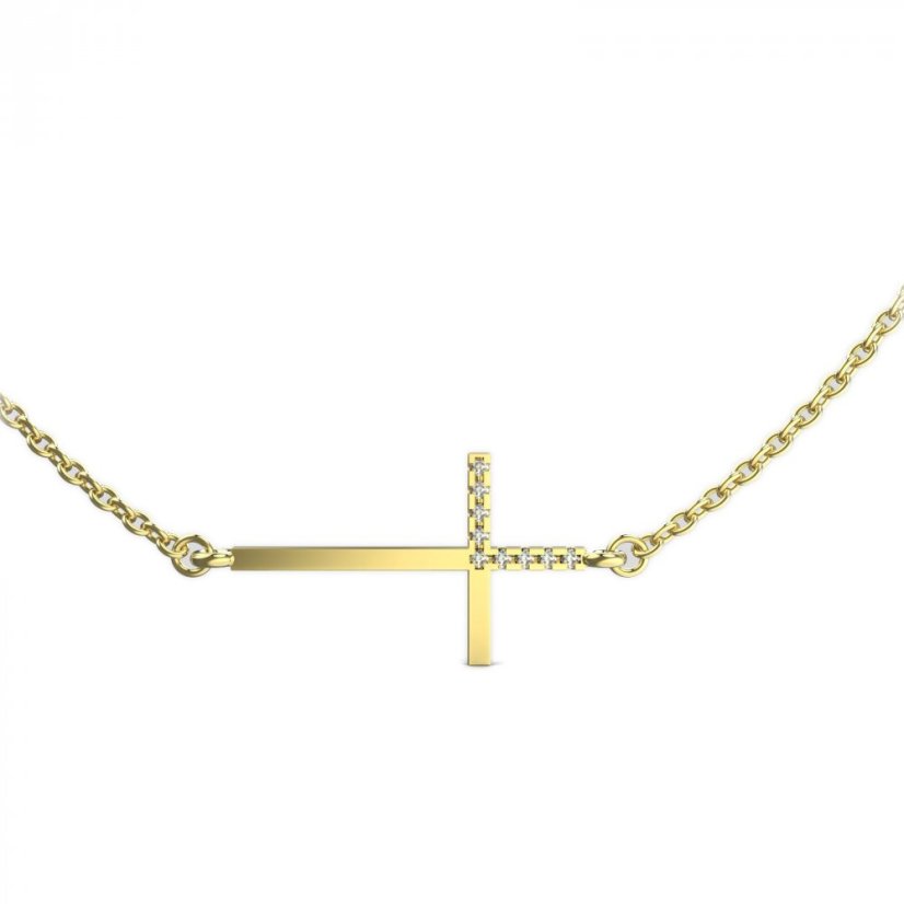 BeKid dětský přívěšek křížek 1166 s řetízkem Žluté zlato - 585 Diamant