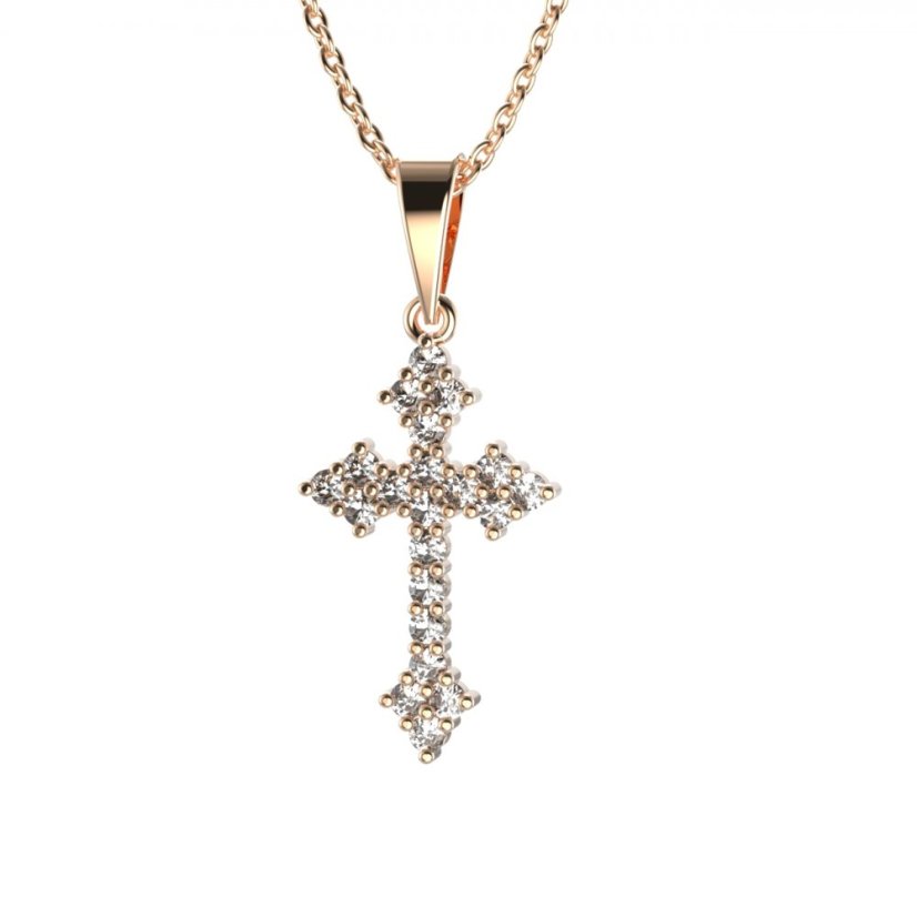 Zlatý přívěsek křížek s lab-grown diamantem, růžové zlato 585 – 255